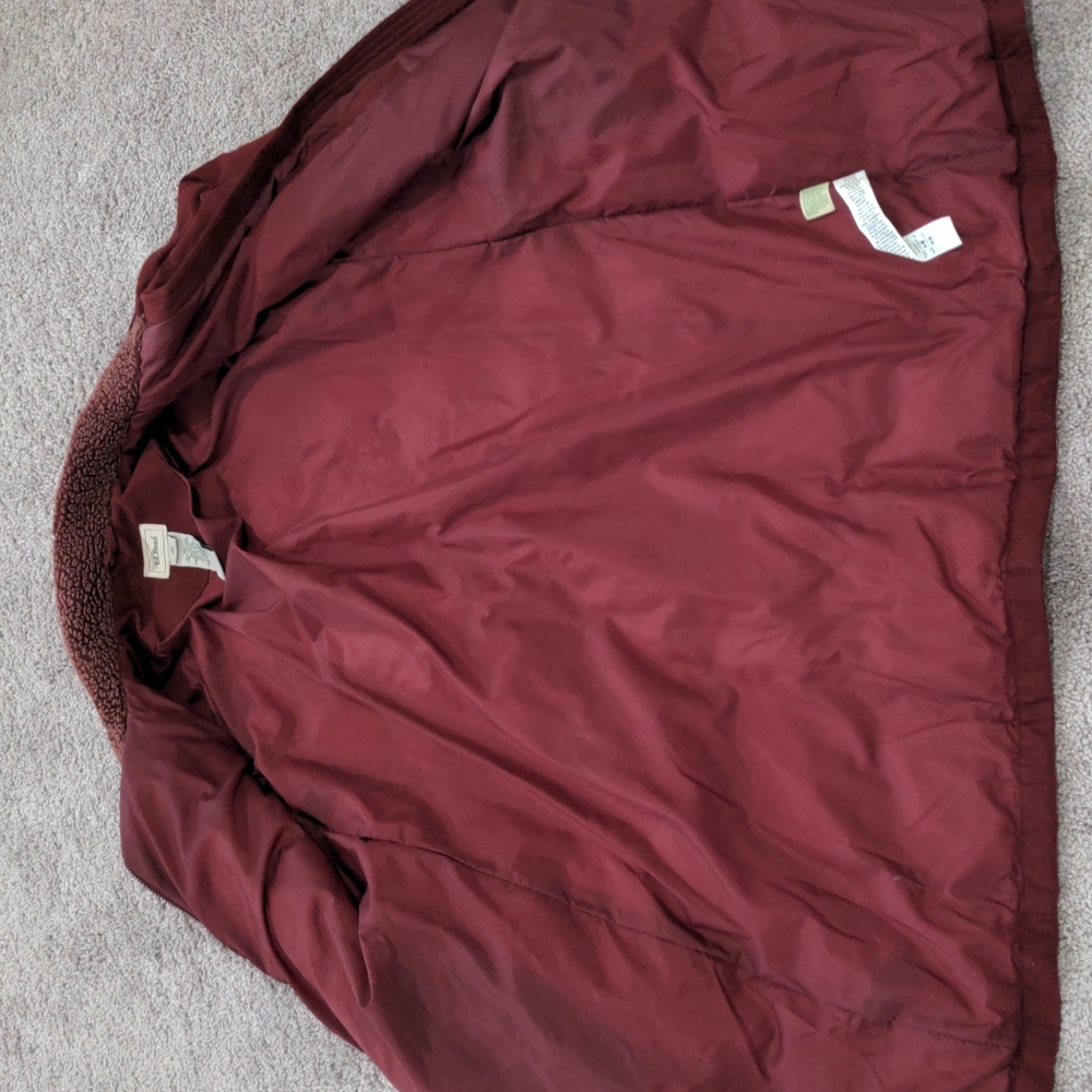 LL BEAN Microsuede Goose Down Quilted Maroon Coat Parka Jacket - Picture 7 of 8